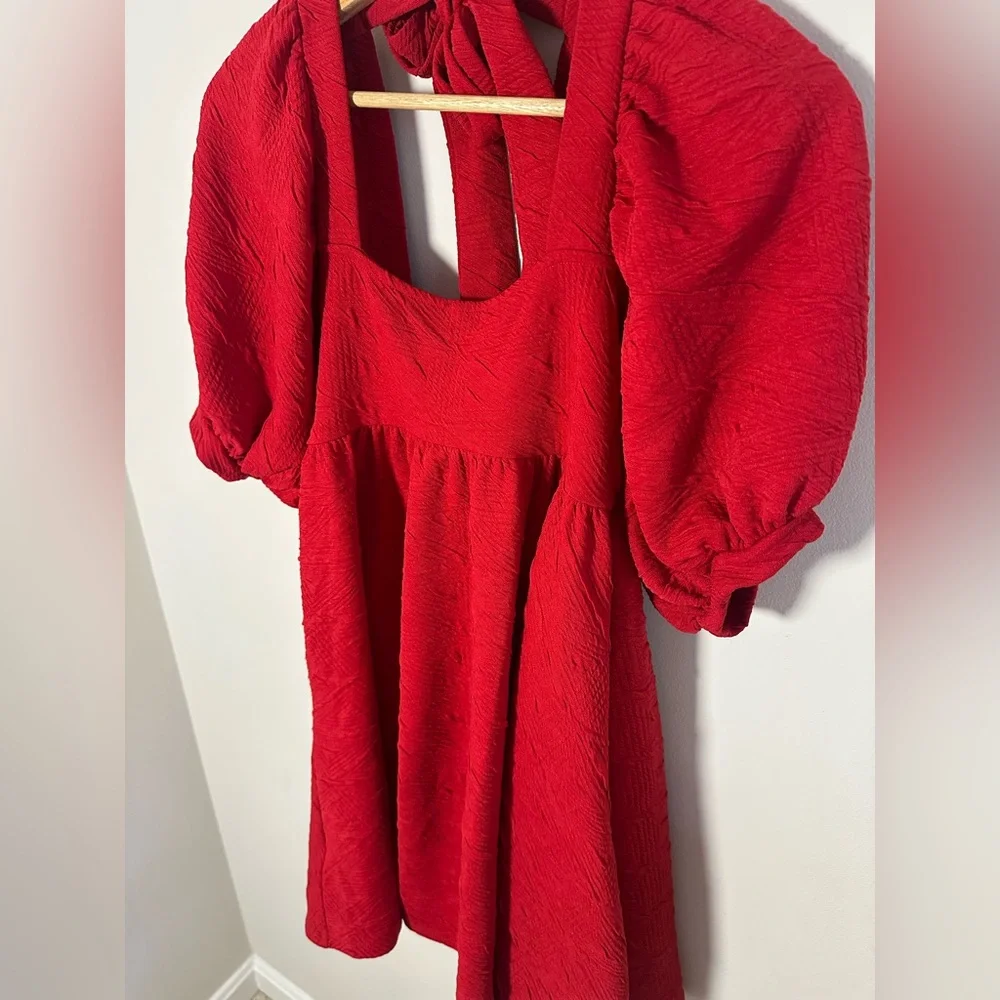 Free People red violet baby doll puff sleeve mini‎ dress size S coquette girl